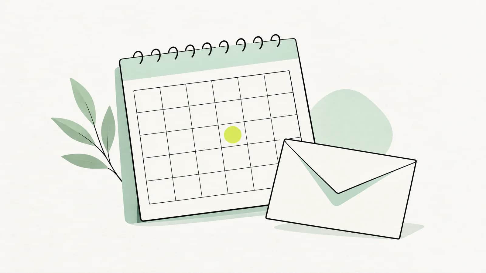 Illustration: Wandkalender mit einem unerwarteten Datum mitten im Monat markiert, daneben ein Briefumschlag