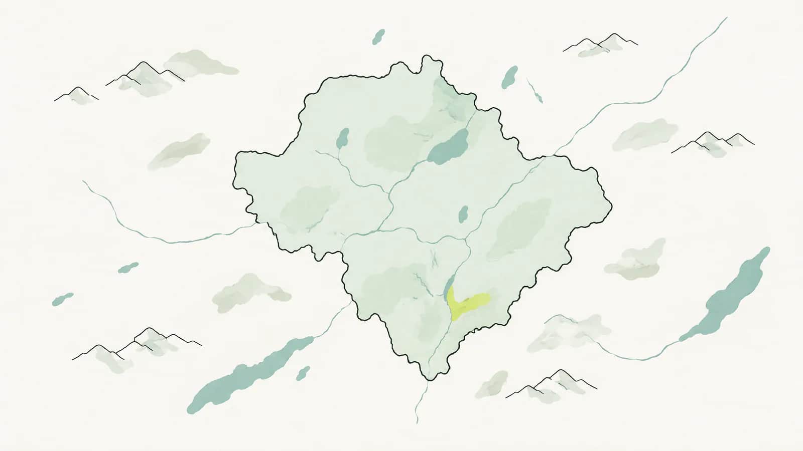 Illustration: Landkarte mit sanft schattierter Fläche und einer klaren Grenzlinie