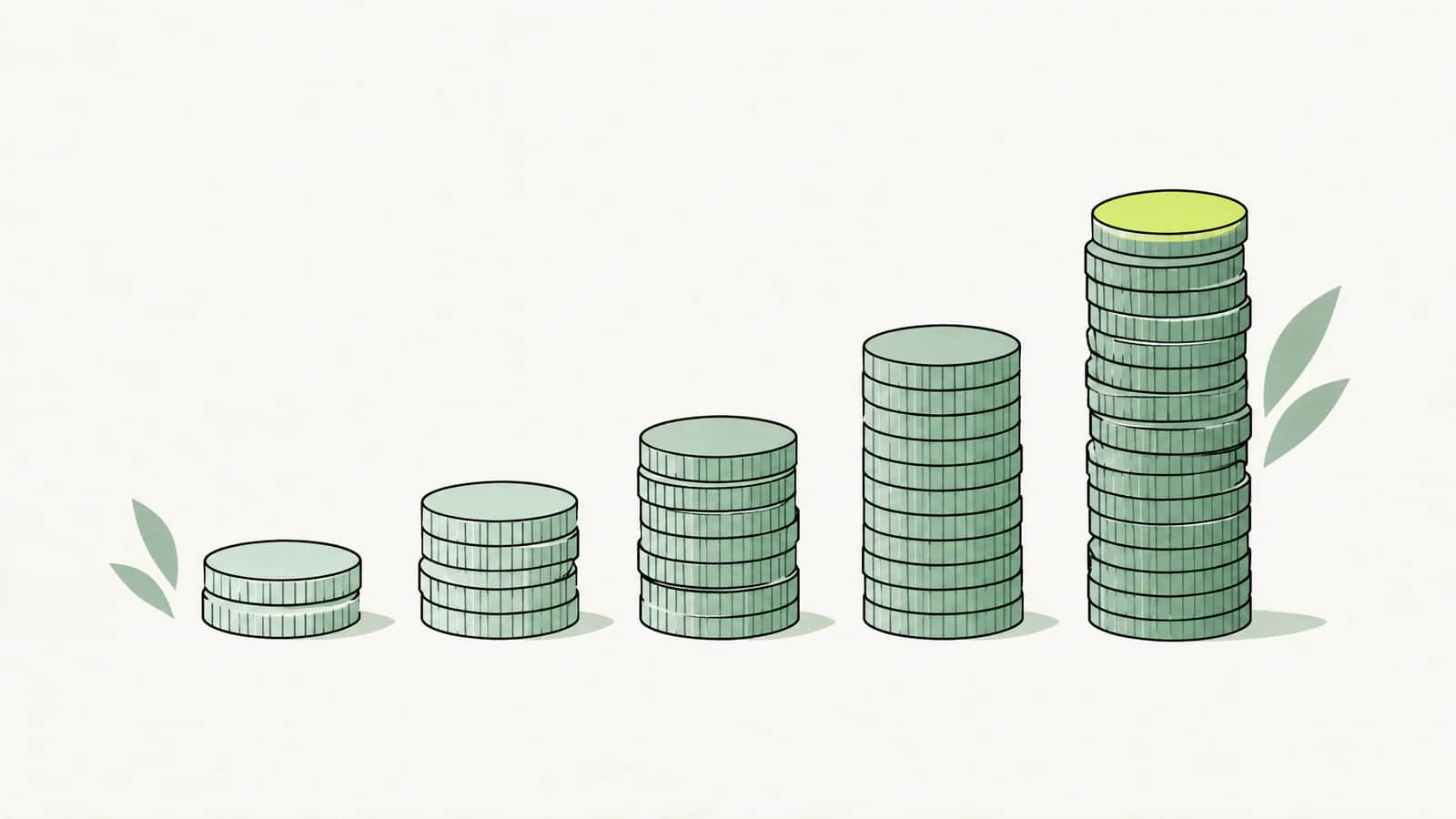 Illustration: seitlich betrachtete Münzsäulen, die von links nach rechts immer höher werden