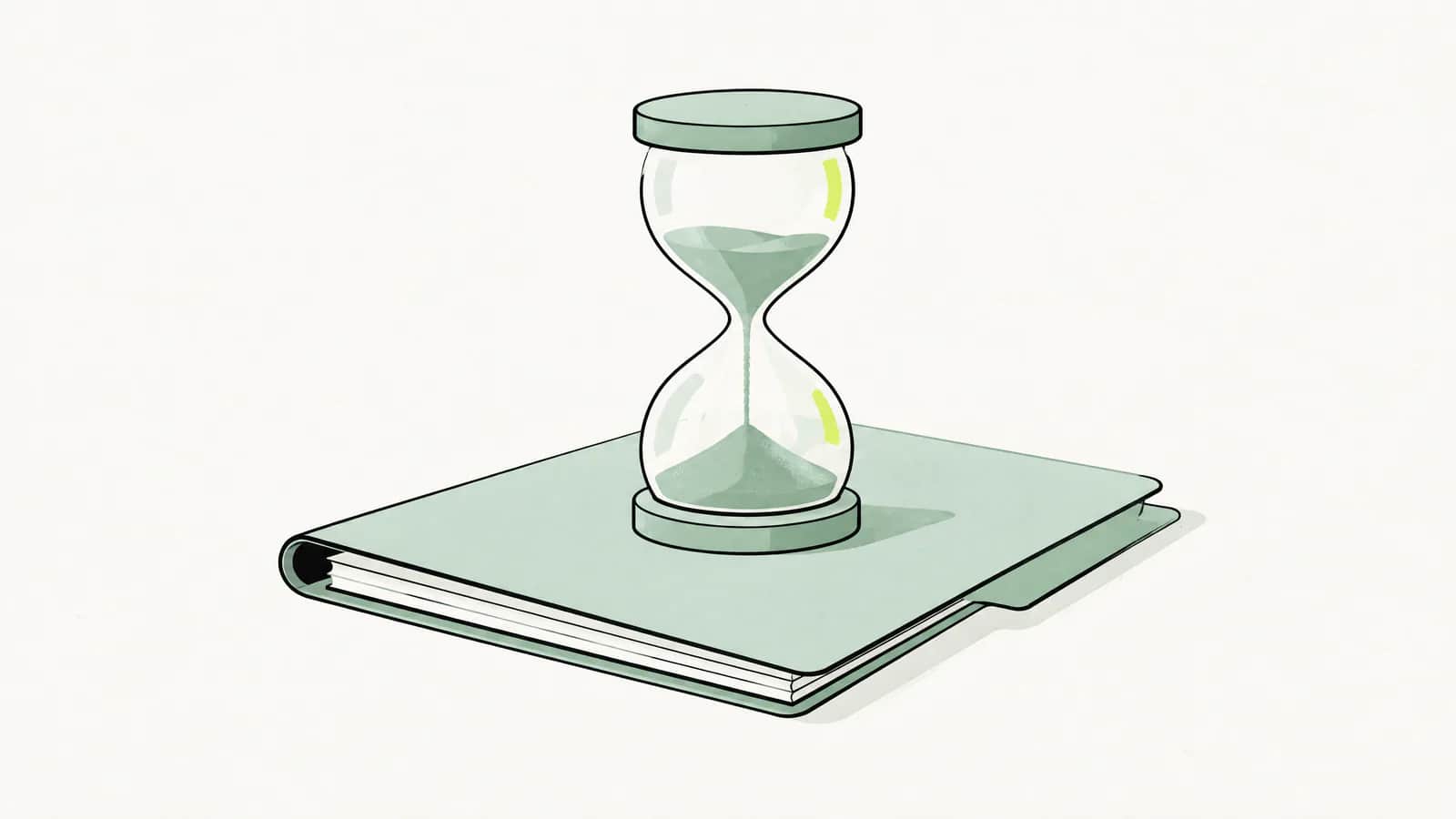 Illustration: Sanduhr auf einem geschlossenen Versicherungsordner
