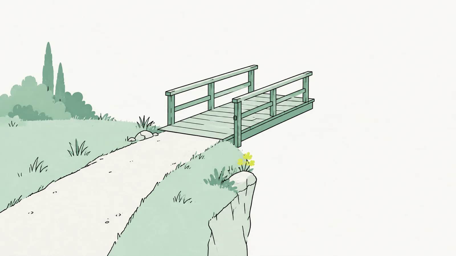 Illustration: Eine kurze Brücke ragt über das Ende eines Weges hinaus