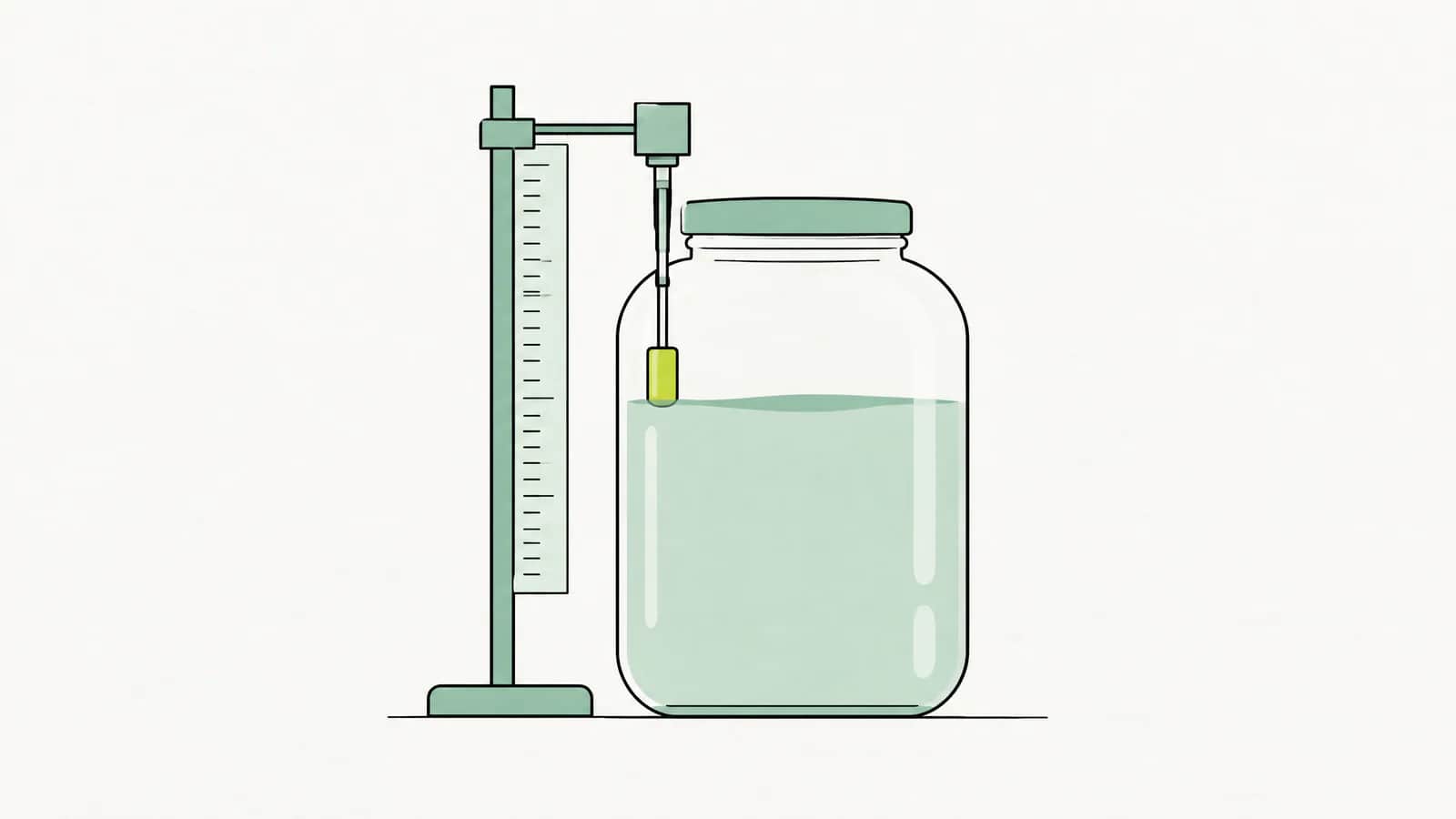 Illustration: Messskala neben einem grossen Glasgefäss, das bis zu einer Markierung gefüllt ist
