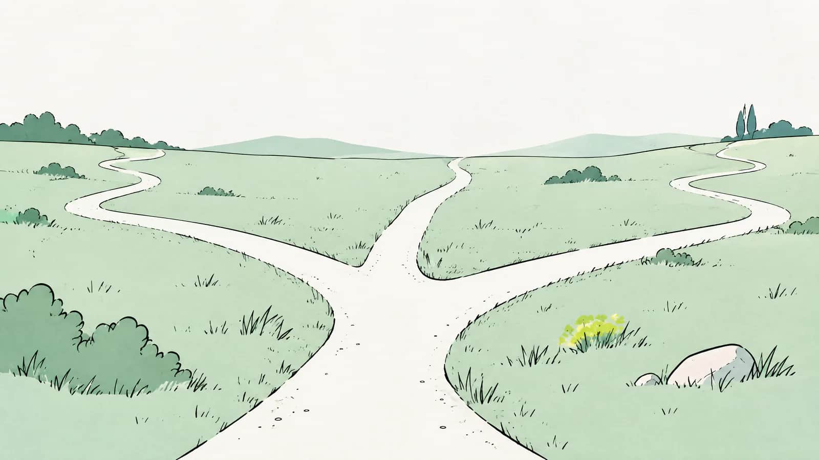 Illustration: offenes Feld mit mehreren Wegen, die frei in verschiedene Richtungen führen