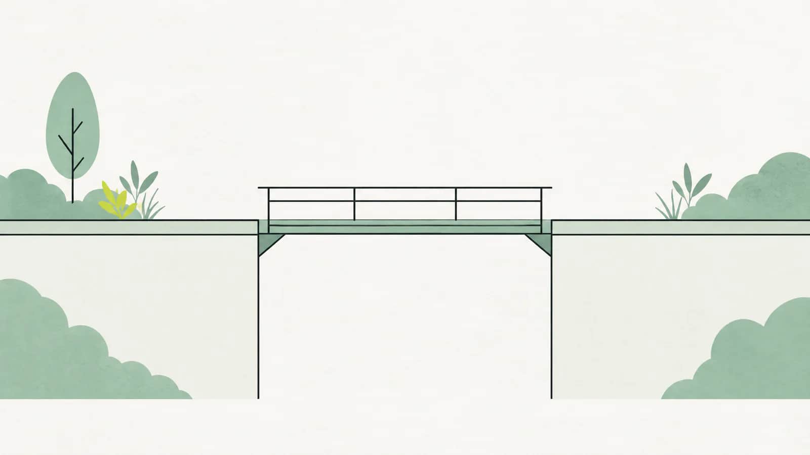 Illustration: Eine kleine Brücke verbindet zwei Plattformen auf gleicher Höhe über einem Graben