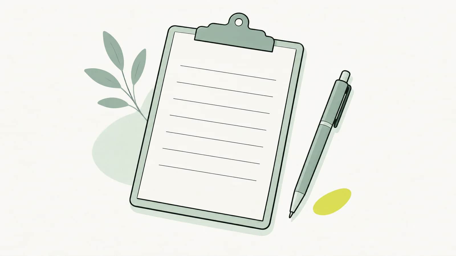 Illustration: Klemmbrett mit leerem Formular und daneben ein Kugelschreiber auf dem Tisch