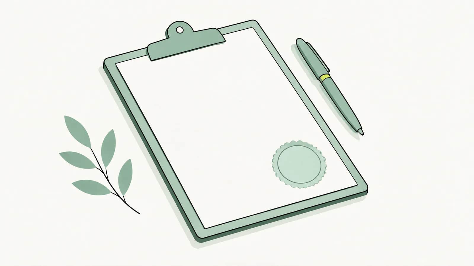 Illustration: Dokument mit einem leeren runden Siegelfeld auf einem Klemmbrett