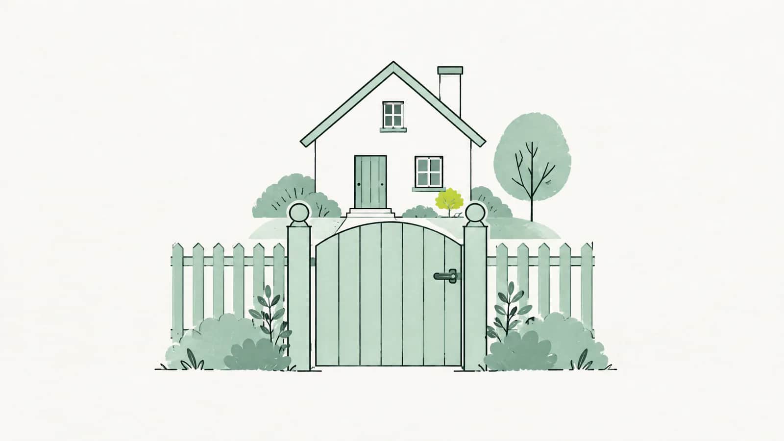 Illustration: Tor mit Vorhängeschloss vor einem kleinen Hausmodell auf hellem Grund
