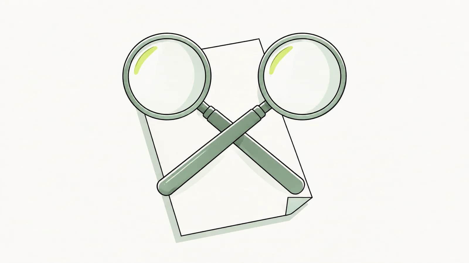 Illustration: zwei gleiche Lupen kreuzen sich über einem einzelnen Blatt Papier