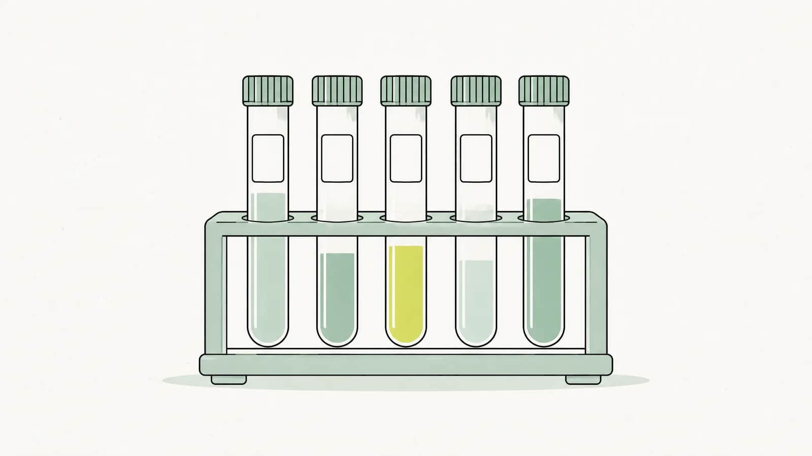 Illustration: Reagenzgläser mit leeren Etiketten stehen in einem Ständer