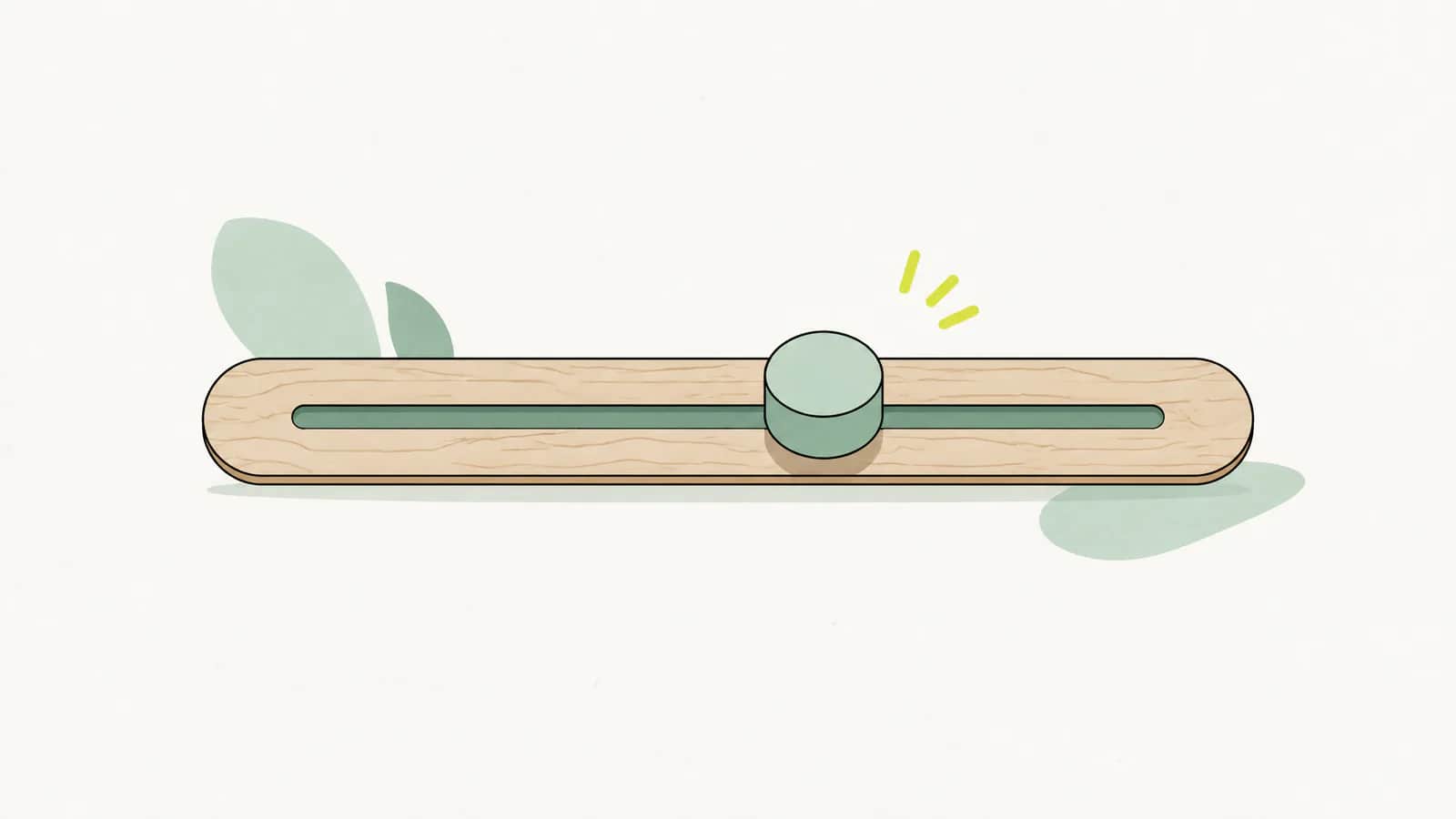 Illustration: Schieberegler auf einer Holzskala, zwischen zwei Positionen verschoben