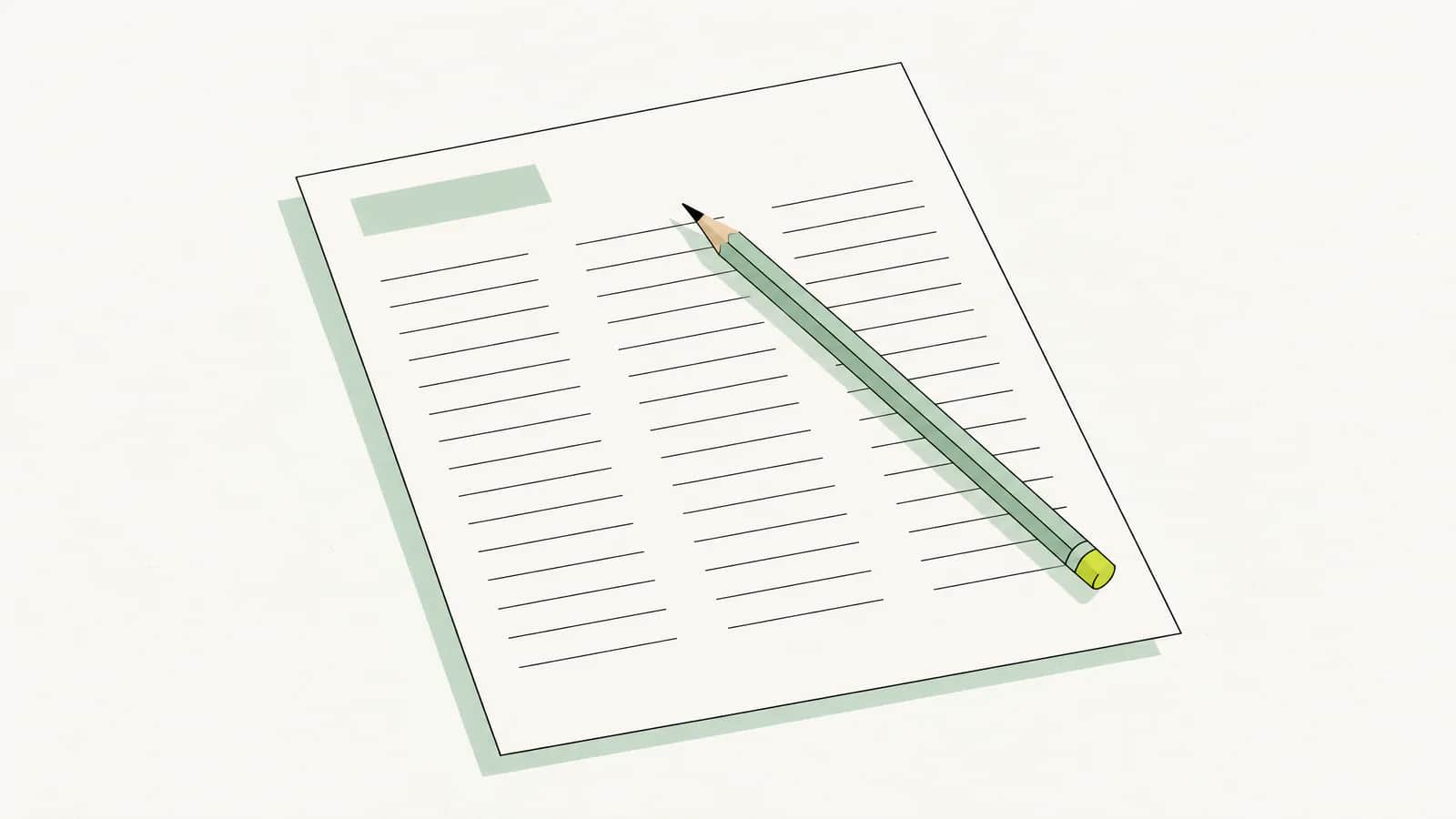 Illustration: Ausgedrucktes Formular mit leeren Tabellenspalten, darauf liegt ein gespitzter Bleistift