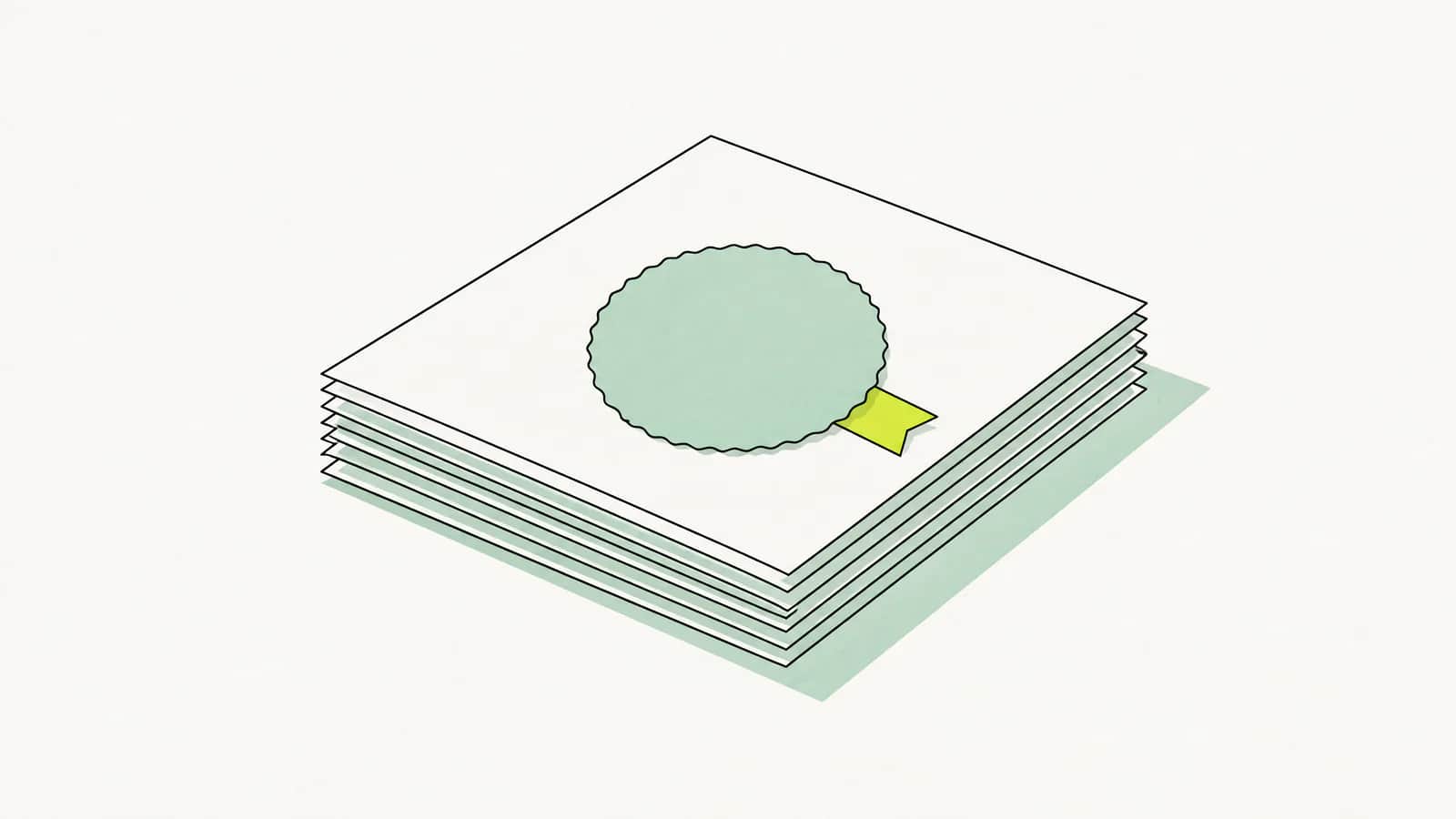 Illustration: Stapel Dokumente mit einer leeren, runden Siegelform obenauf