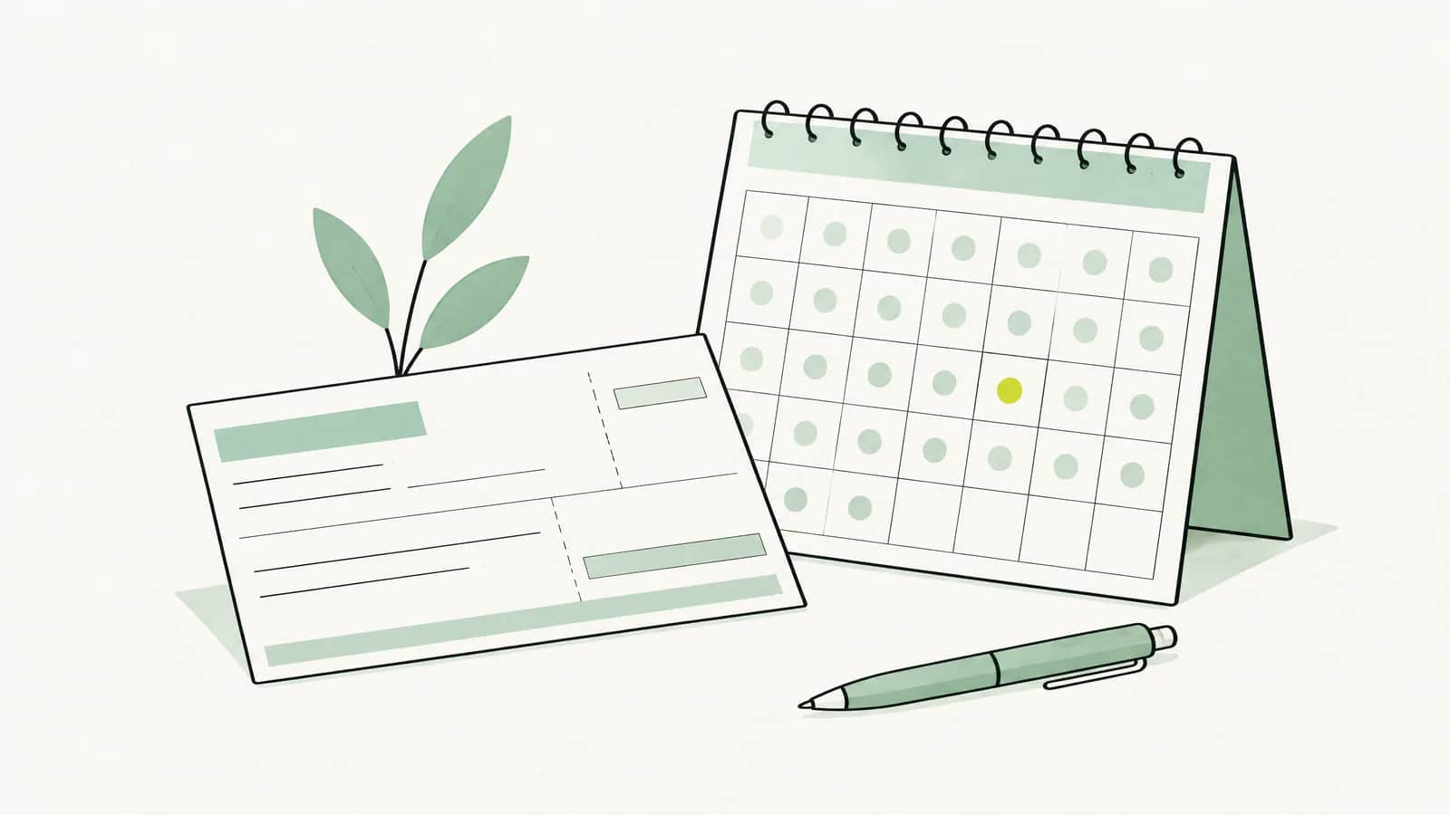 Illustration: Einzahlungsschein neben einem Kalender mit gleichmässig markierten Tagen