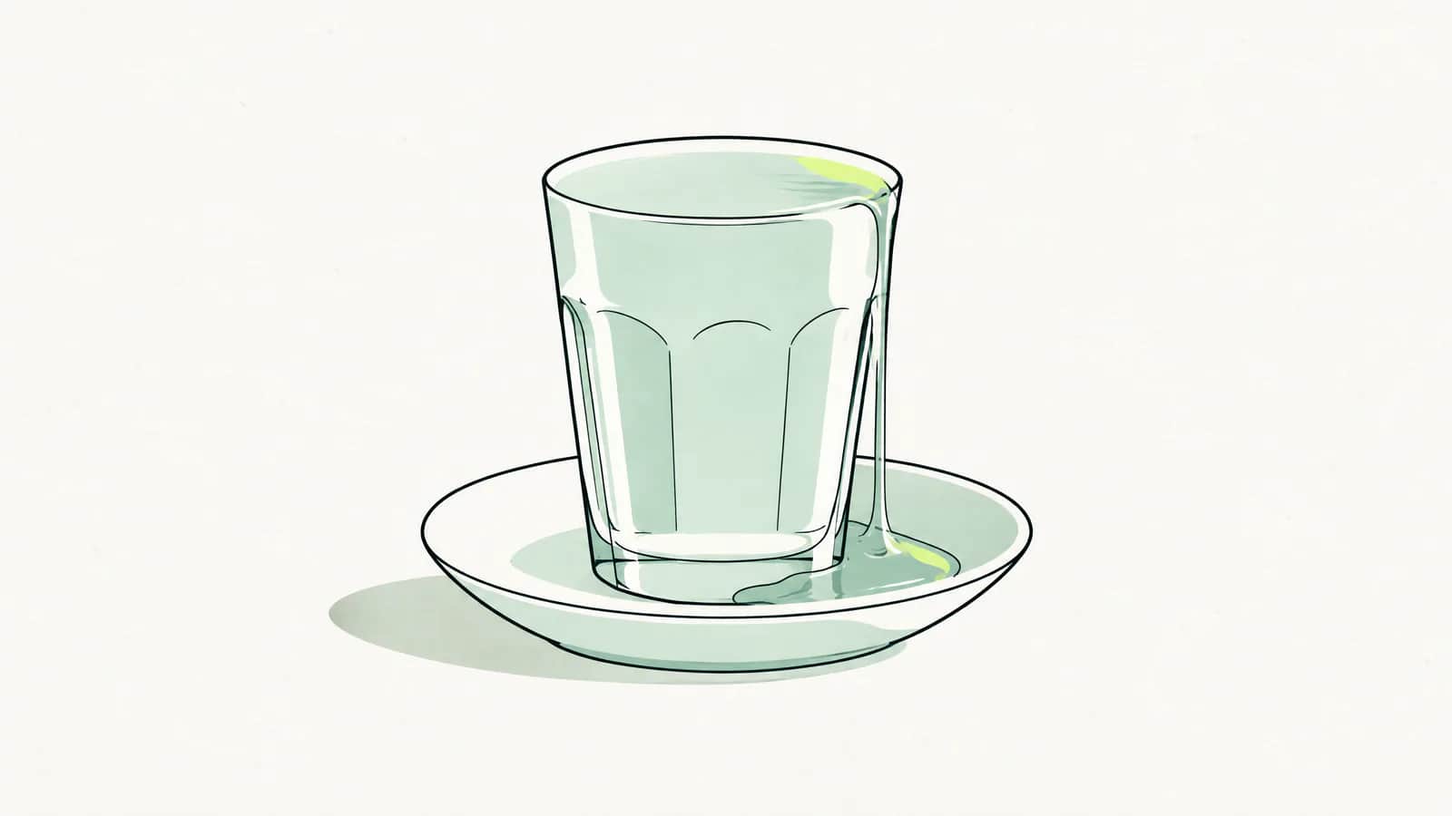 Illustration: Ein volles Glas läuft leicht über in eine Untertasse