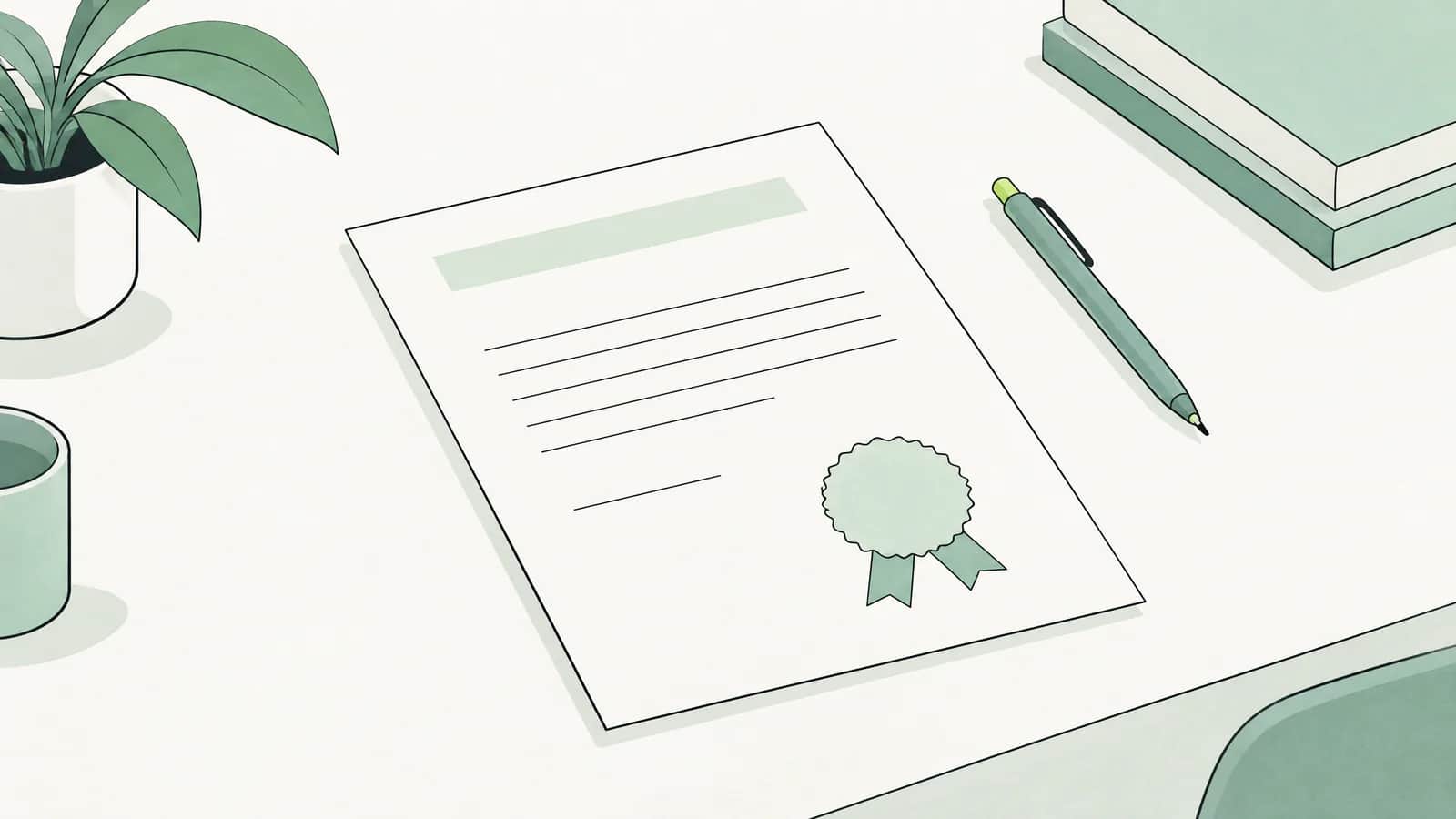 Illustration: amtliches Dokument mit einem leeren Siegelfeld auf einem Schreibtisch