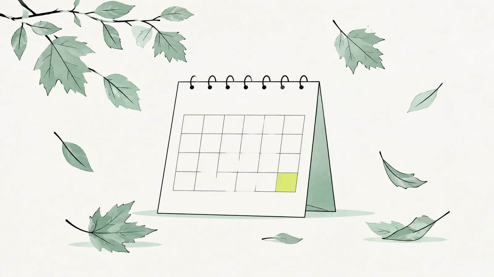 Illustration: Herbstliche Kalenderseite mit hervorgehobenem Dreissigsten und fallenden Blättern